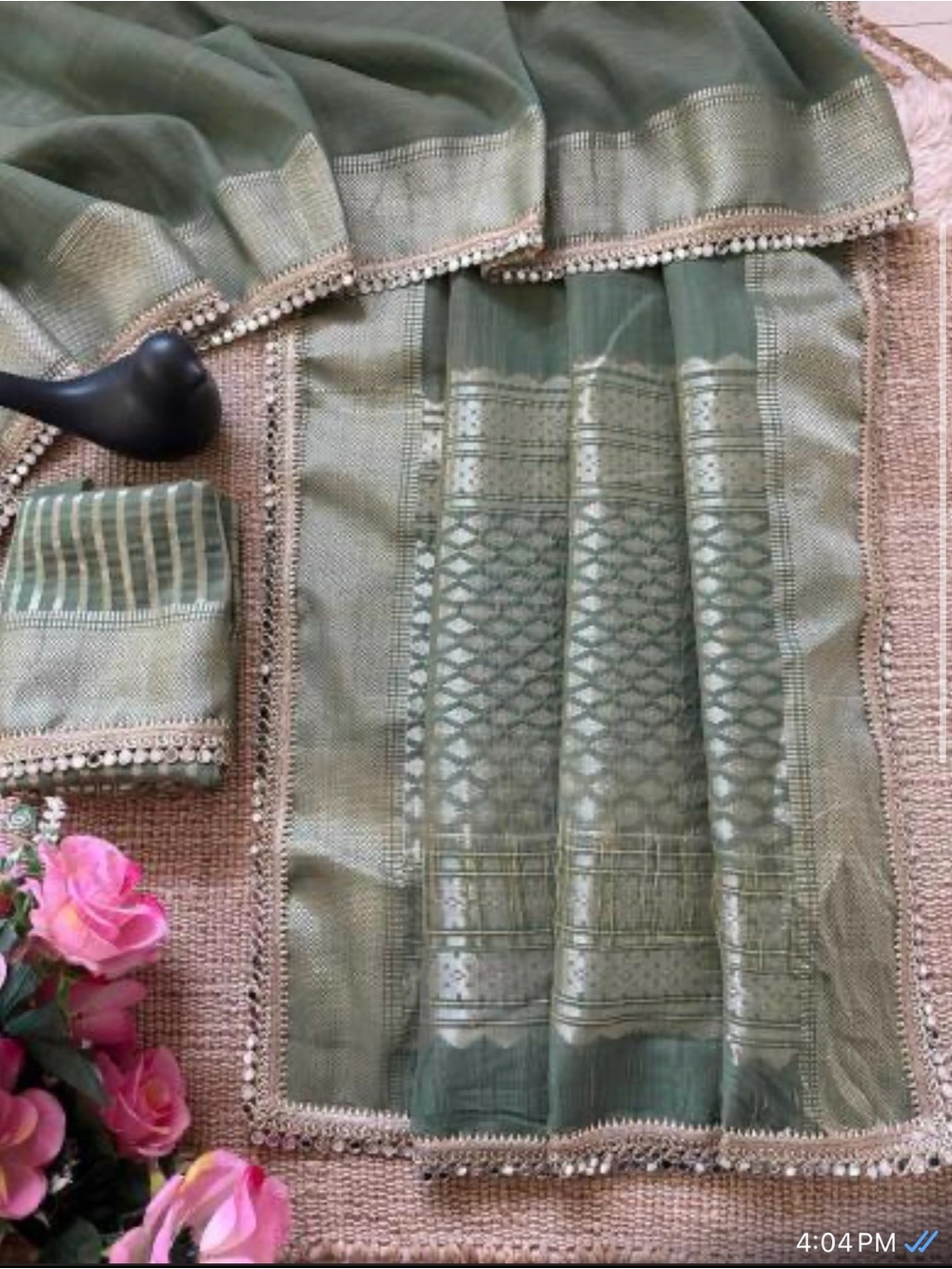 Tusser Silk  Woven Saree with real mirror detailing Border